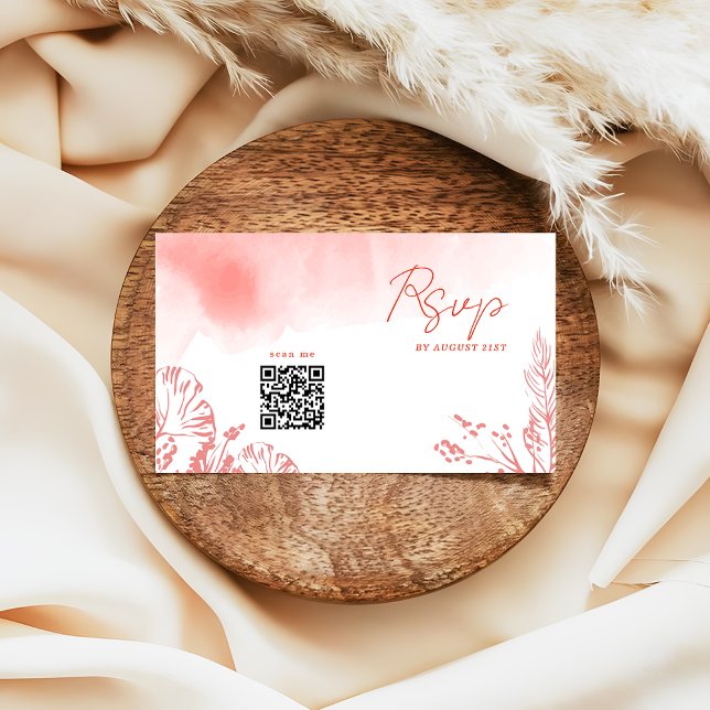Watercolor Foliage Terracotta QR CODE Wedding RSVP Enclosure Card (Creator Uploaded)