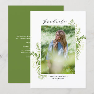 Watercolor Foliage Vertical Photo Graduation Invitation
