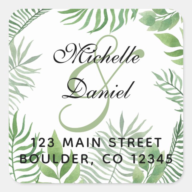 Watercolor Foliage Wedding  Address Label (Front)