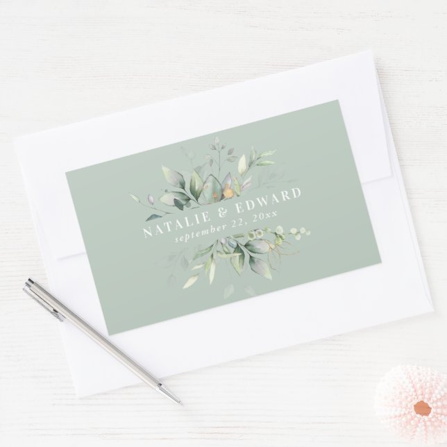 Watercolor foliage wedding favour rectangular sticker (Envelope)