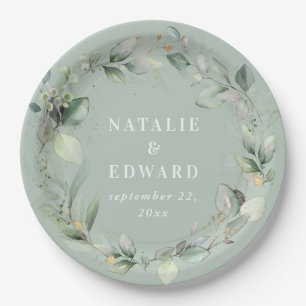 Watercolor foliage wedding party decor paper plate