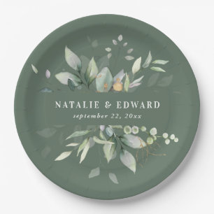 Watercolor foliage wedding party decor paper plate