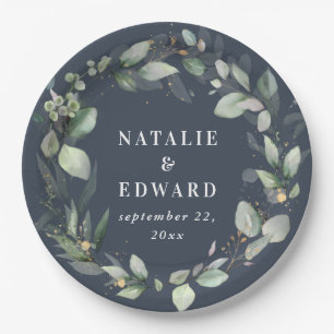 Watercolor foliage wedding party decor paper plate