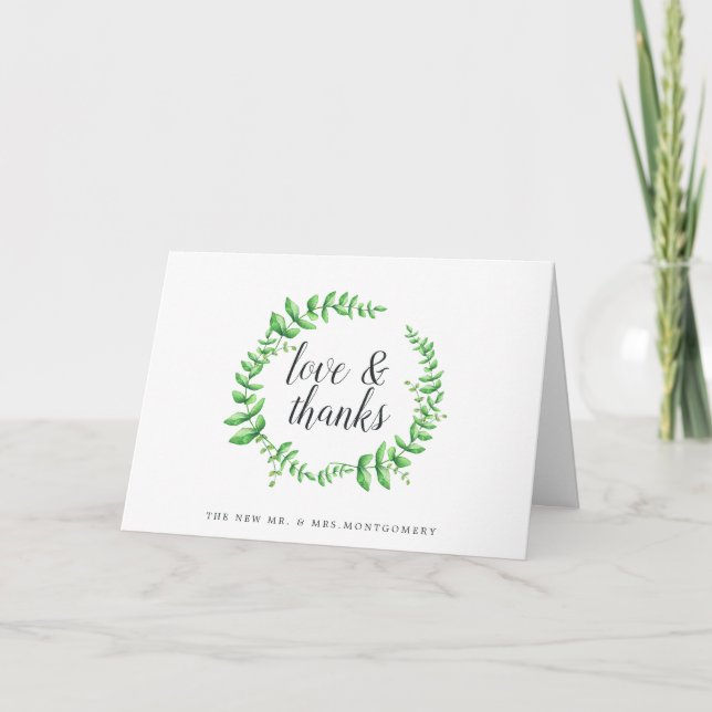 Watercolor Foliage Wedding Thank You Card (Front)