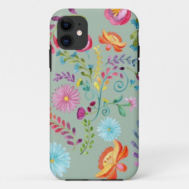 Watercolor Folk Flowers - Customizable Case-Mate iPhone Case (Back)