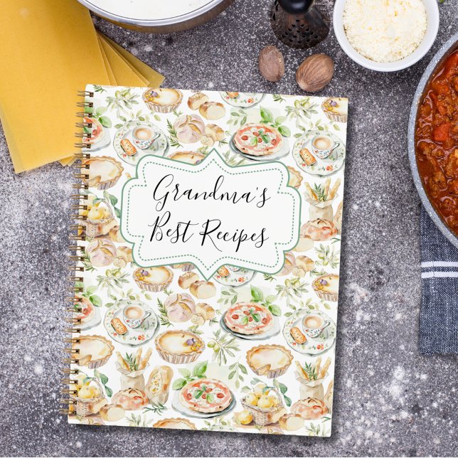 Watercolor Food Family Cooking Recipe Cookbook Notebook (In situ)