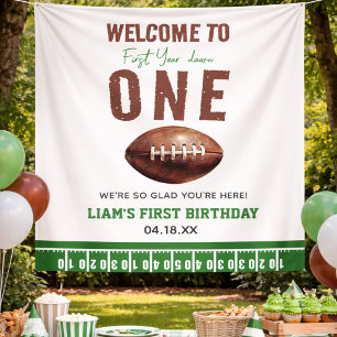 Watercolor Football First Year Down   1st Birthday Banner