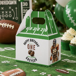Watercolor Football First Year Down   1st Birthday Favor Box