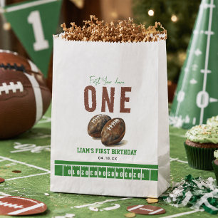 Watercolor Football First Year Down 1st Birthday Favour Bag