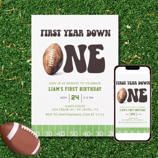 Watercolor Football First Year Down 1st Birthday  Invitation