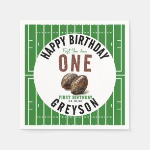 Watercolor Football First Year Down   1st Birthday Napkin