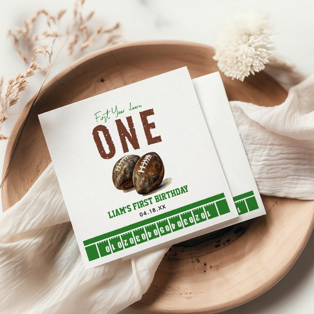 Watercolor Football First Year Down | 1st Birthday Napkin (Creator Uploaded)