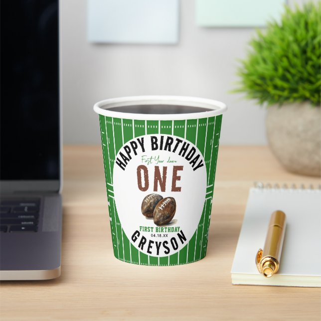 Watercolor Football First Year Down | 1st Birthday Paper Cups (Insitu)