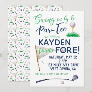 Watercolor FORE Golf Birthday Invitation