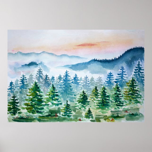Watercolor forest and mountains poster (Front)