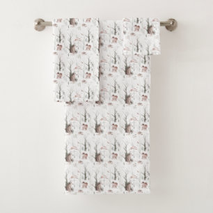 Watercolor Forest Animals  Bath Towel Set