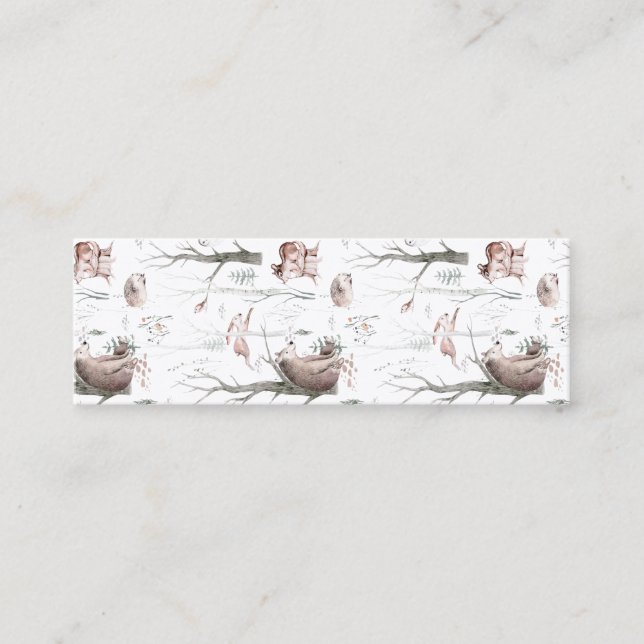 Watercolor Forest Animals Bookmark Mini Business Card (Front)