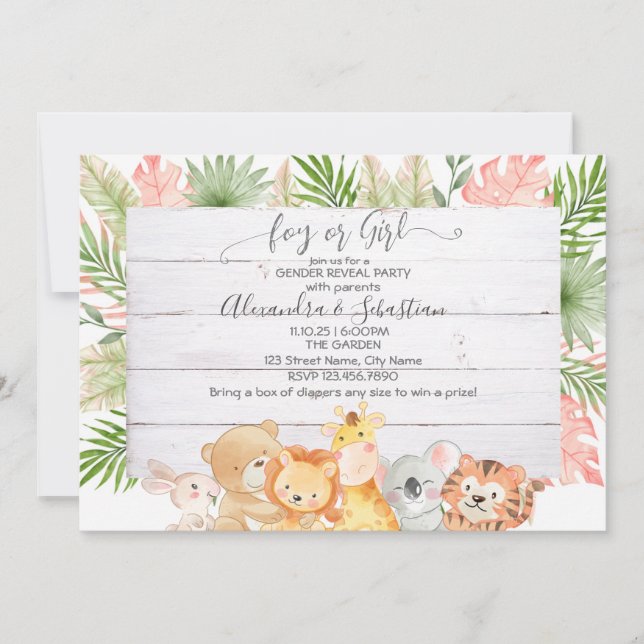 Watercolor Forest Animals Gender Reveal Invitation (Front)