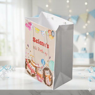 Watercolor forest animals kid birthday medium gift bag