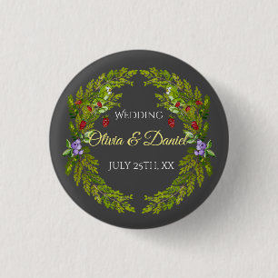 Watercolor forest berries and mushrooms wedding wr 1 inch round button