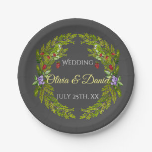 Watercolor forest berries and mushrooms wedding wr paper plate