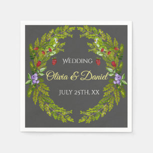 Watercolor forest berries wedding wreath napkin
