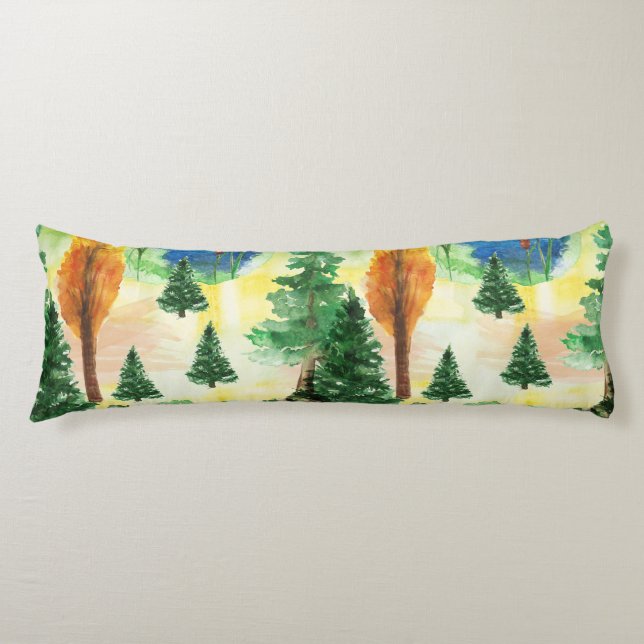 Watercolor forest body pillow (Front)
