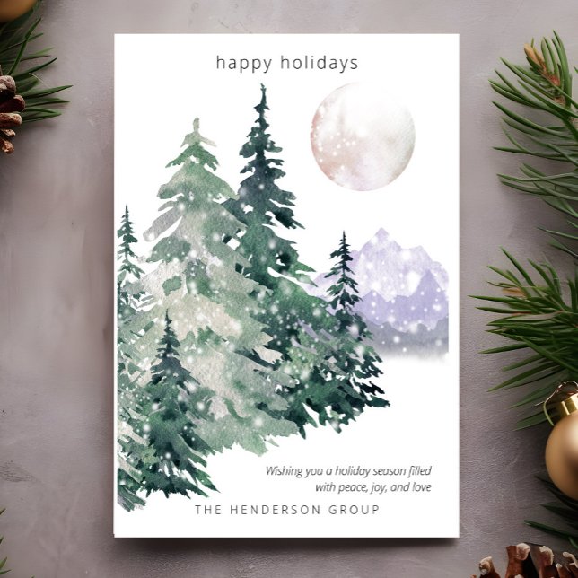 Watercolor Forest Business Christmas Happy Holiday Card (Creator Uploaded)