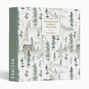 Watercolor Forest Cabin Green Personalized Recipe Binder