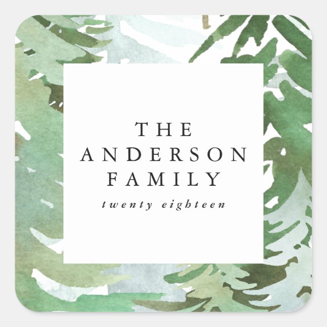 Watercolor forest Christmas holiday Square Sticker (Front)