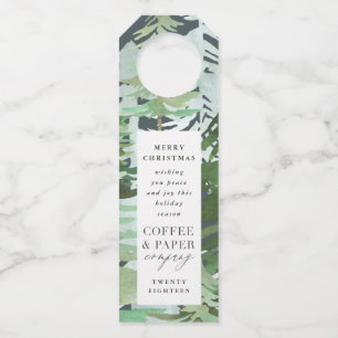 Watercolor forest corporate Christmas Holiday Bottle Tag