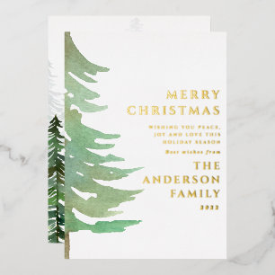 Watercolor forest elegant modern rustic  foil holi holiday card
