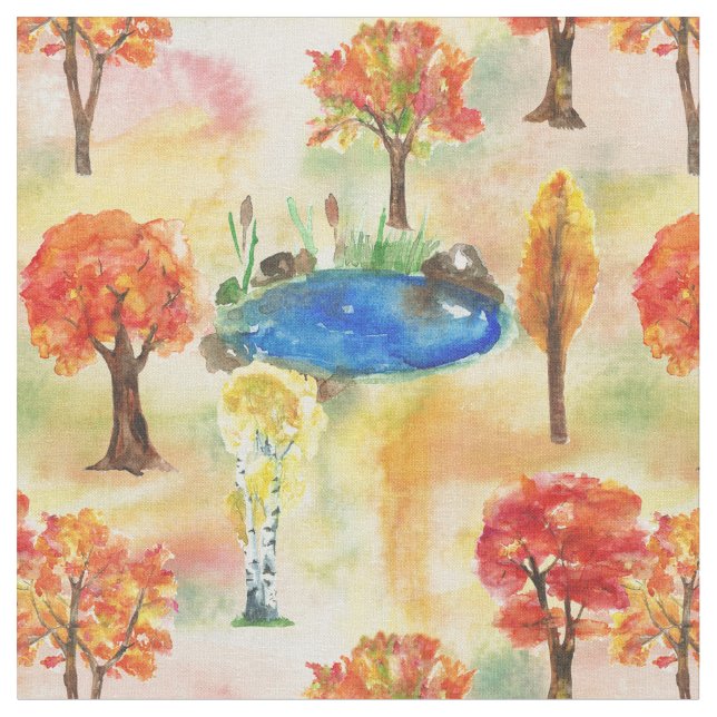 Watercolor forest fabric (Close Up)