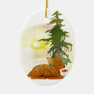 Watercolor Forest Fawn Ceramic Ornament
