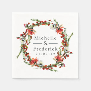 Watercolor Forest Floral Winter Wedding Napkin