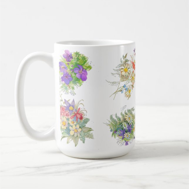 Watercolor forest flowers pattern coffee mug (Left)
