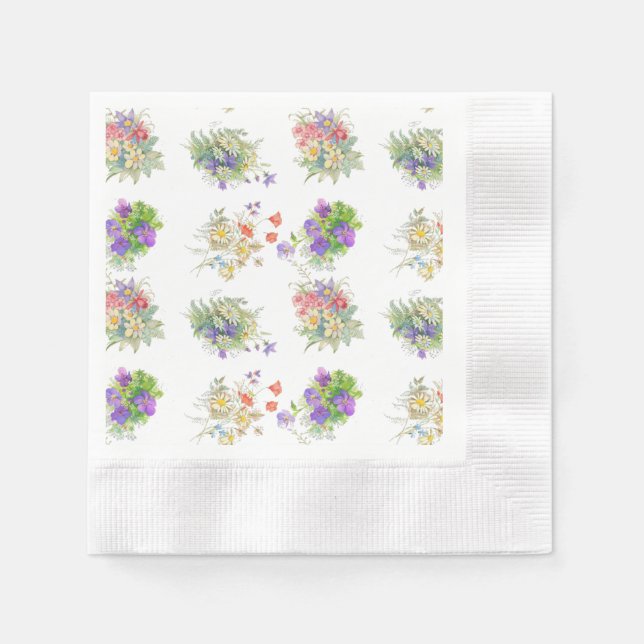 Watercolor forest flowers pattern napkin (Front)