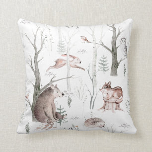 Watercolor Forest Friends Throw Pillow