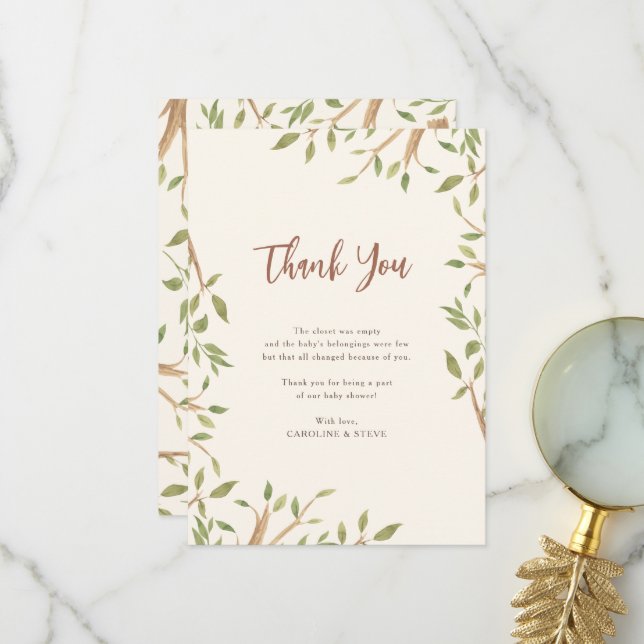 Watercolor Forest Greenery Baby Shower Thank You (Front/Back In Situ)