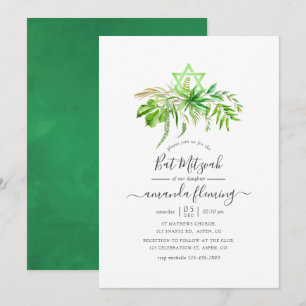 Watercolor Forest Greenery Bat Mitzvah Invitation