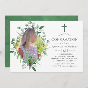 Watercolor Forest Greenery Confirmation Invitation