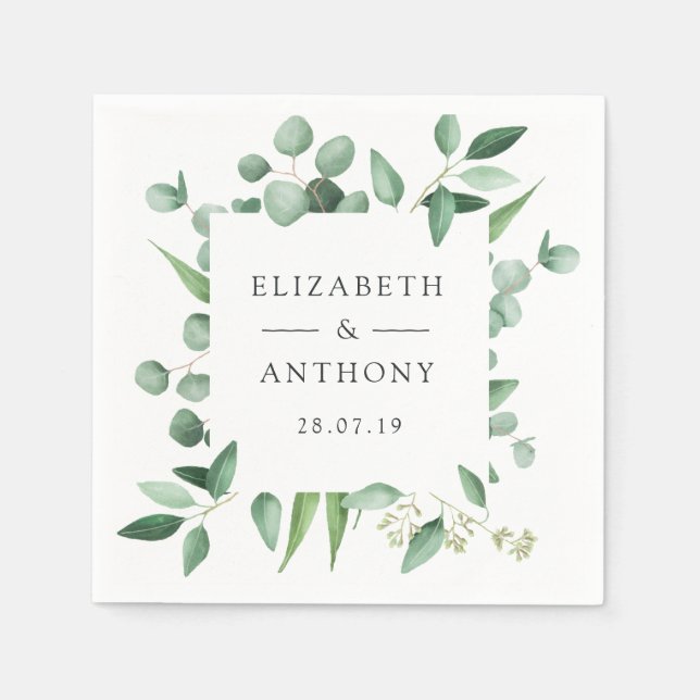 Watercolor Forest Greenery Eucalyptus Wedding Napkin (Front)