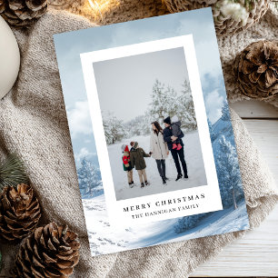 Watercolor Forest Greenery Family Picture Flat Holiday Card