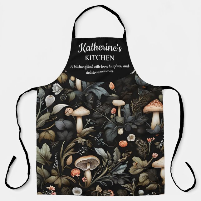 Watercolor Forest Greenery Mushrooms Fall Apron (Front)