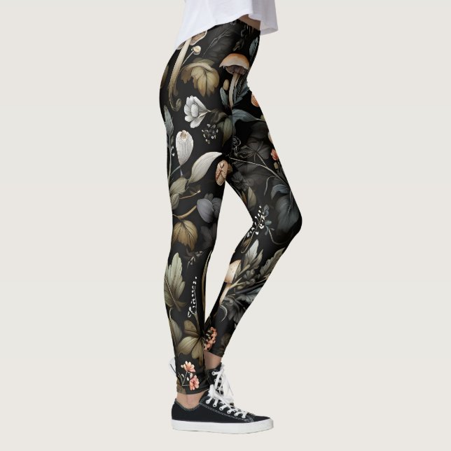 Watercolor Forest Greenery Mushrooms Fall Leggings (Right)