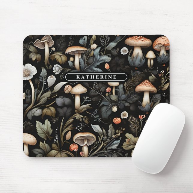 Watercolor Forest Greenery Mushrooms Fall Mouse Pad (With Mouse)
