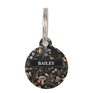 Watercolor Forest Greenery Mushrooms Fall Pet Tag
