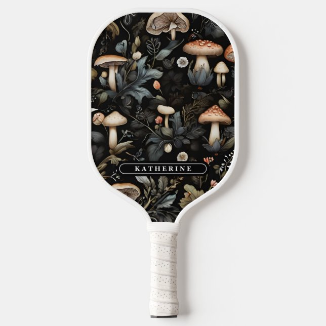 Watercolor Forest Greenery Mushrooms Fall Pickleball Paddle (Front)