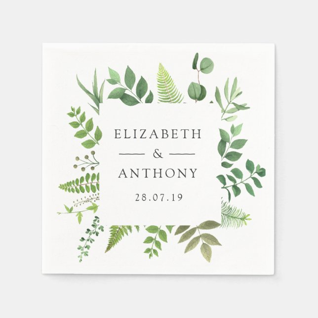 Watercolor Forest Greenery Wedding Napkin (Front)