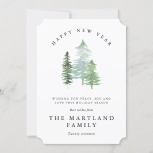 WATERCOLOR FOREST-HAPPY NEW YEAR. HOLIDAY CARD